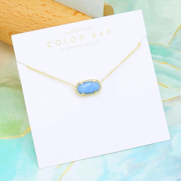 Kendra Scott Elisa Blue Glow in the dark Stone Pendant necklace Gold Pla…